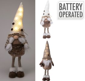 Kalėdinė LED dekoracija Nykštukas su kojomis, 2 skirtingi dizainai, rudos sp., 2 x CR2032 baterijos komplekte