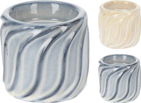 Žvakidė, porcelianinė, apvalios formos, mėlynos arba kreminės sp., 8 x 8 x 7 cm