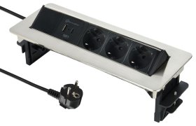 Ilgiklis ELECTRALINE Multisocket In-Desk, 3 lizd., 2m, su įž., be jungiklio, 3x1,5, sidabrinės, juodos sp., 1xUSB-A, 1xUSB-C, 62570