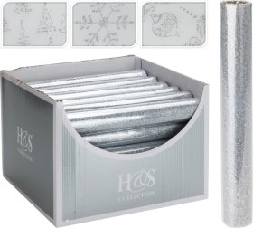 Dekoratyvinis Kalėdinis audinys, iš organzos audinio, sidabrinės sp., 3 skirtingi dizainai, 28 x 300 cm