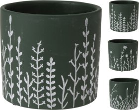 Kambarinis keraminis vazonas, 13,8 x 13,8 x 12,5 cm., žalios sp., trys skirtingi dizainai