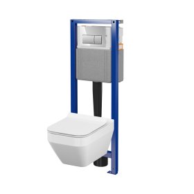 Klozeto komplektas CERSANIT Crea, pakabinamas, unitazas be nuplovimo lanko, dangtis, rėmas, mygtukas chromo spl., SZWZ1009906282, ST