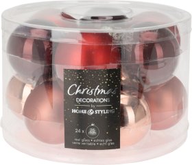 Eglutės žaisliukai, rožinės, burgundi ir raudonos sp., 12 vnt., 50 mm