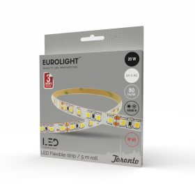 Šviesos diodų juosta EUROLIGHT Toronto, LED 5 m, 20 W / m, IP65, 6500K, 24V, 1600 lm / m, 8mm pločio, S24-20W6-3YIP65