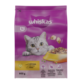 Sausas kačių ėdalas WHISKAS Adult, visavertis pašaras su vištiena, 800 g