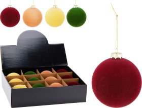 Eglutės žaisliukas, stiklas, veliūrinis, 4 skirtingos sp., skersmuo 10 cm