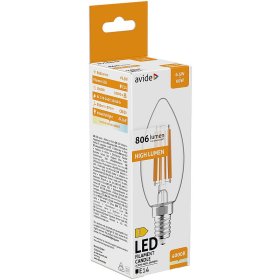 LED lemputė AVIDE, 6.5W (=60W), E14 žvakė, NW, 4000K, 220-240V, 806 lm, 15.000 val., filamentinė
