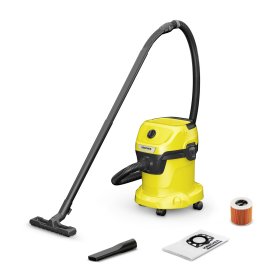 Sauso - šlapio siurbimo dulkių siurblys KARCHER WD 3, 15 litrų dulkių talpa, filtras, galingumas 1000 W, 4 m ilgio elektros laidas, 2 m ilgio žarna, 1.628-104.0