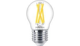 LED lempa PHILIPS, 3,5W, E27, 470LM, 220-240V, 2700-2200K, pritemdoma, filamentinė, skaidri, burbuliukas, atitinka 40W lemputę