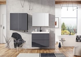 Vonios spintelė ELITA 80, 61,8 x 80 x 12,9 cm, pakabinama, viršutinė, su veidrodžiu, 3 durelės, balta