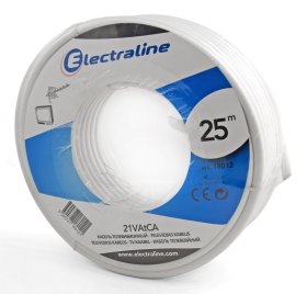 TV antenos kabelis ELECTRALINE 18012, TV 21VATCA(CCA), centrinis variuotas aliuminis laidininkas, baltos spalvos, (rul 25m)
