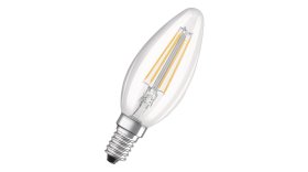 LED lempa OSRAM Retrofit, 4W (=40W), E14 B40 žvakė, WW, 2700K, 220-240V, 470 lm, 25.000 val., filamentinė