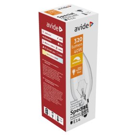 Kaitrinė pramoninio naudojimo lempa AVIDE, E14 C35, žvakė, 40W, AT-7406, skirta pramoniniams tikslams, netinka naudoti buityje