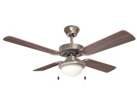 Pakabinamas šviestuvas su ventiliatoriumi G.LUX Gf-Sabina, 1 x E14 40W, šilto/šalto oro srovės reg., 1070x1070x420mm, žalvario sp., sparnai apverčiami riešutmedžio/ąžuolo sp.