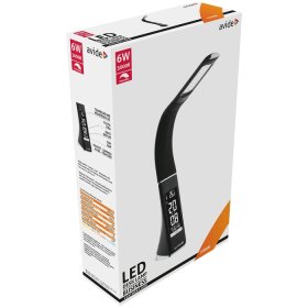 Stalinis šviestuvas AVIDE Abldl-Blc-6W-Bl, 25 LED, 6 W, 5000K, 350 lm, dimer., juodas, medžiaga ir odos imitacija, LCD, sensorinis valdymas, USB, CR2032 baterija