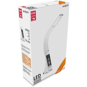 Stalinis šviestuvas AVIDE Abldl-Blc-6W-Wh, 25 LED, 6 W, 5000K, 350 lm, dimer., baltas, medžiaga ir odos imitacija, LCD ekranas, sensorinis valdymas, USB, CR2032