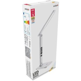 Stalinis šviestuvas AVIDE Abldl-Olc-6W-Wh, 36 LED, 6 W, 3000/4000/6400K, 350 lm, dimer., baltas odos imitacija, LCD ekranas, sensorinis valdymas, USB, CR2032