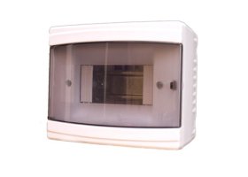 Automatinių išjungiklių skydelis BORSAN Br804/6, 6 modulių, paviršinis, baltas su skaidriomis durelėmis, IP20