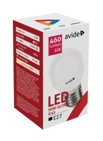 LED lemputė AVIDE, 4.5W, E27 G45 burbuliukas, WW, 3000K, 220-240V, 470 lm.