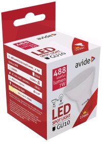 LED lempa AVIDE At-8641, 7W (=48W), GU10, WW, 2700K, 220-240V, 110°, Spot Alu+Plastic, 530 lm, 25.000 val.