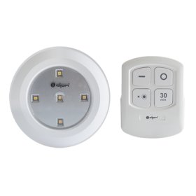 LED šviestuvas DPM Ml9000B, mont. po spintele, 0,3W, 30lm, 3000K, IP20, skersmuo 95 mm, su sensoriniu jung., šviestuvas 3xAA, pultas 2xAAA, baltas