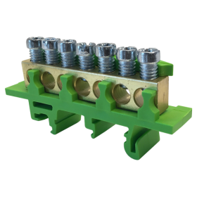 Kontaktinė kaladėlė MOREK MAD0007G00, 7 vietų, įžeminimo, PE7, 7 x 16 mm², žalios spalvos