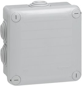 Paskirstymo dėžutė LEGRAND 92136, PLEXO paviršinė, 105x105x55mm, IP55, su išvadais, plast., pilka