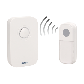 Skambutis ORNO Or-Db-Kf-135/Or-Db-Kh-121/W, 230V, 36 mel., baltos sp., 75m bevielis drėgmei atsparus mygtukas IP44 su baterija 12VDC (A23)