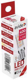 LED lempa AVIDE At-9868, 4,5W (=39W), E14 JD, WW, 3000K, 220-240V, 400 lm, 220°, 25.000 val