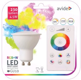 Išmanioji LED lemputė AVIDE Smart, 4.2W, GU10, RGB+W, 2700K, RGB keičia spalvas, su pultu, dimeriuojama, 220-240V, 230 lm, 240°