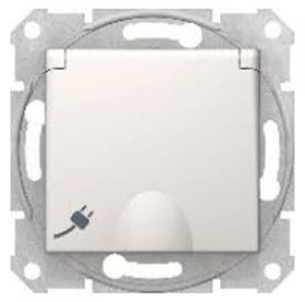 Kištukinis lizdas SCHNEIDER Sedna, 1 vietos, įleidžiamas, su įž., su dangteliu, kreminės sp., IP20, 16A 250V, 10-1-SDN3100123