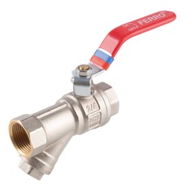 Pilno pralaidumo rutulinis ventilis FERRO Power, ilga rankena, vidus-išorės, su grubaus valymo su filtru, 3/4 "