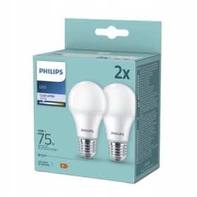 LED lemputė PHILIPS, 10W (=75W), 1055LM, 4000K, E27, A60, pakuotėje 2 vnt.