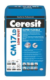 Plytelių klijai CERESIT CM17 LD SUPER FLEXIBLE Low Dust, C2 TE S1, vidaus ir išorės darbams, 25 kg