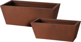 Kambarinis metalinis vazonas, rudos sp., 35 x 16,2 x 13 cm.