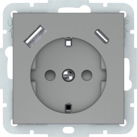 Kištukinis lizdas VILMA QR1000, įleidžiamas, be rėmelio, su įž.,  USB-A ir USB-C maitinimo lizdas, pilka matinė sp., RP16-002-22/USB-C/USB-A