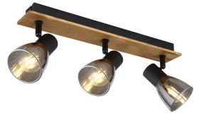 Kryptinis šviestuvas GLOBO Claude, E14, 3 x 40W, 230V, su jung., juodos matinės sp. metalas, tamsiai rudas medis, dūmų sp. Stiklas, 70x400x155mm, 54307-3W