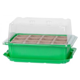 Šiltnaminis padėklas, su 12 durpinių daigyklų, 21x15cm.