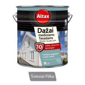 Vandeniniai dažai ALTAX, mediniams fasadams, šv. pilki, 9 l
