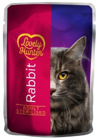 Konservuotas kačių ėdalas LOVELY HUNTER, sterelizuotoms katėms su triušiena, maišelyje, 85g