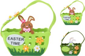 Krepšelis, iš veltinio, puoštas gėlėmis arba zuikiu, žalios sp., 22 x 7,5 x 17,5 cm