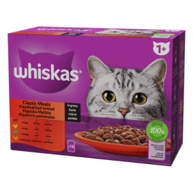 Konservuotas kačių ėdalas WHISKAS, su mėsa, suaugusioms katėms, 12x85 g