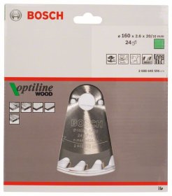 Medienos pjovimo diskas BOSCH Optiline Wood, 160 x 20/16 x 2,6 mm, 24