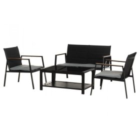 Lauko baldų komplektas 4LIVING Monrovia, komplektą sudaro stalas, 2 kėdės ir sofa, pilka/ juoda sp.