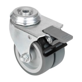 Pasukamas dvigubas ratukas WALTECO, d-75 mm, su skyle, su stabdžiu, apkrova 100 kg