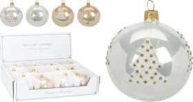 Stiklinis kalėdinės eglės žaisliukas, parlamutrinis, 2 skirtingi dizainai, 2 skirtingos sp., 8 cm