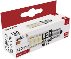 LED lempa AVIDE Avide AT-0365, 4,2 W, E14, 3000K, 220-240V, 450 lm, 220°, 20.000 val.