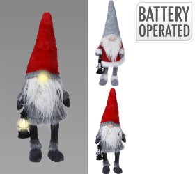 Kalėdinė LED dekoracija Gnomas, su raudona arba pilka kepure, 26 x 18 x 51 cm