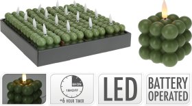 Žvakė su LED, žalios sp., 5,8 x 5,8 cm