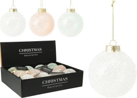 Eglutės žaisliukas, 3 skirtingos sp., blizgūs, skersmuo 8 cm